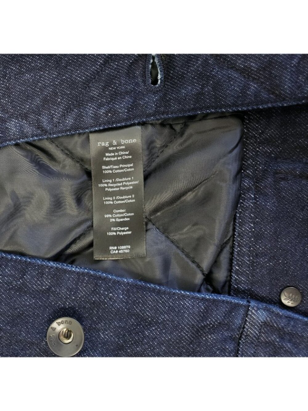 Rag & Bone Eli Men's Insulated Denim Trucker Jacket in Indigo Blue Size L - Picture 5 of 5